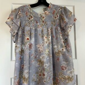 Floral Smocked Women's Top - Gray and Gold